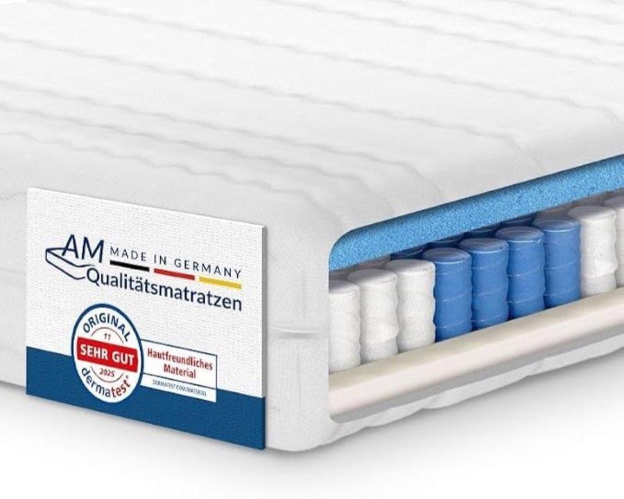 AM Qualitätsmatratzen 7-Zonen Taschenfederkernmatratze 90x200cm H3 - Made in Germany - Ergonomische Matratze 90x200 H3 mit waschbarem Bezug - Oeko TEX - Federkernmatratze H3 90x200 21cm hoch
