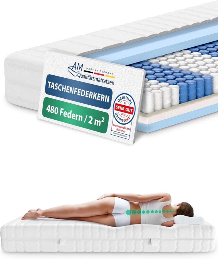 AM Qualitätsmatratzen 7 Zonen Taschenfederkernmatratze 90x200cm H3 - Made in Germany - Ergonomische Federkernmatratze 90x200 mit waschbarem Bezug - Oeko TEX zertifizierte Matratze 90x200 20cm hoch