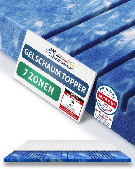 AM Qualitätsmatratzen 7-Zonen Gel-Topper 100 × 200, 8 cm