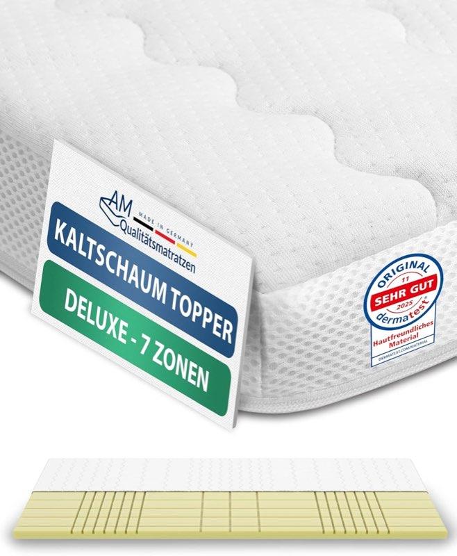 AM Qualitätsmatratzen 3D Deluxe 7 Zonen Kaltschaum Topper 200x200cm RG50 - Made in Germany - Atmungsaktiver Topper 200x200-8cm - Matratzenauflage 200x200 mit Lyocell Bezug und Anti-Rutsch Funktion