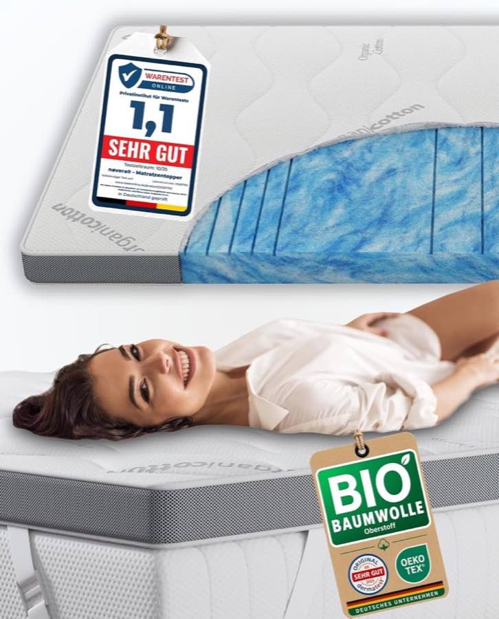Deluxe Gel Topper 180x200cm, Bio-Baumwolle, RG 50, 8 cm