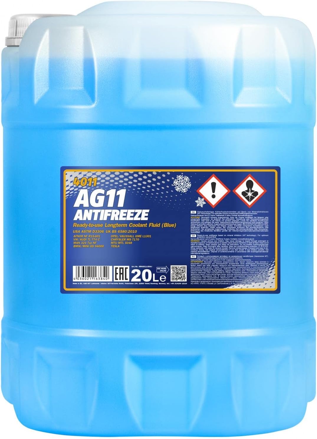 MANNOL 4011 Antifreeze AG11 Kühlerfrostschutz -40°C Longterm 20L