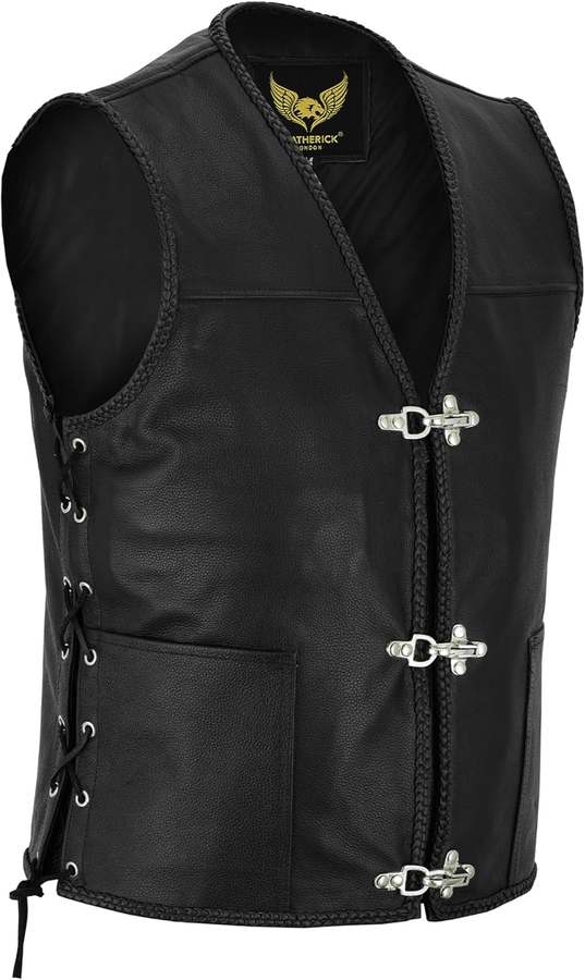 Leatherick Echtleder-Weste mit Fischhaken