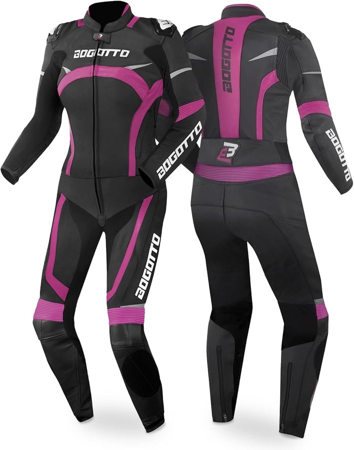 Bogotto Misano 2-Teiler Damen Motorrad Lederkombi, schwarz/fuchsia, 34