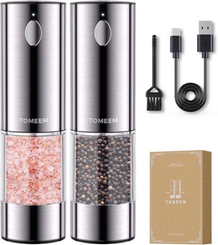 TOMEEM Salz- und Pfeffermühlen-Set USB-C Edelstahl