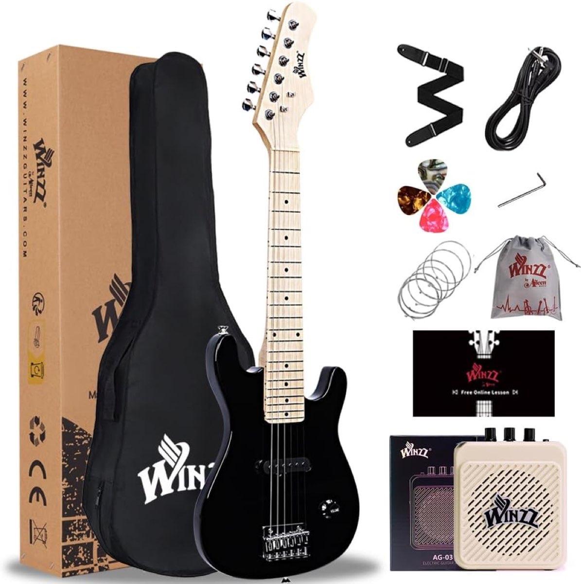 Winzz 30 Zoll Mini E-Gitarre, Schwarz