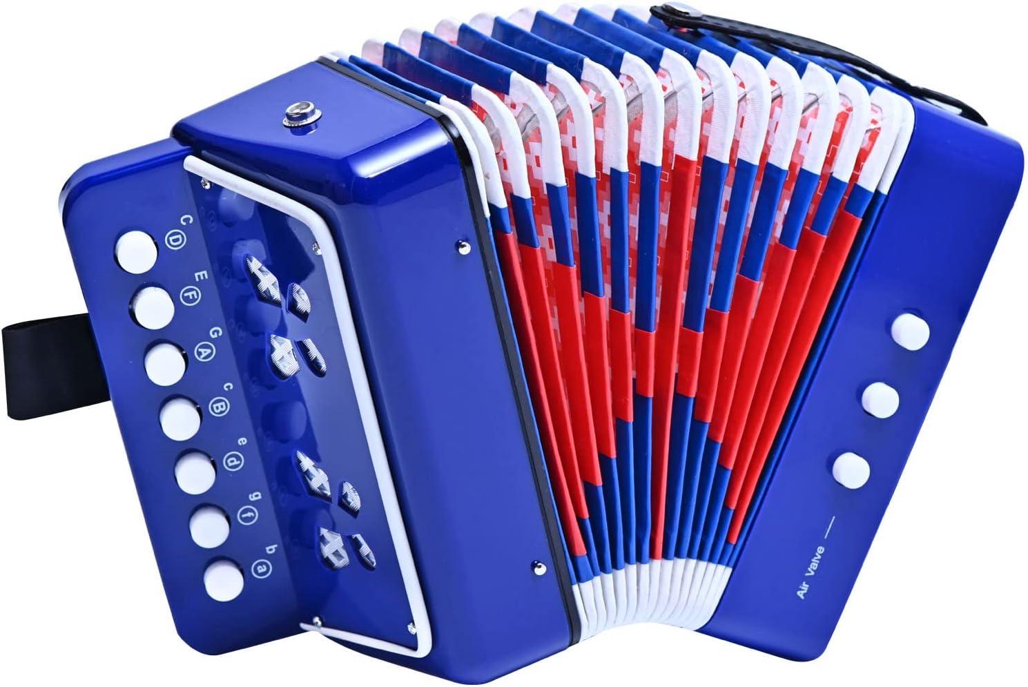 LIEKE Akkordeon 10 Tasten Knopf Accordion Kinder Ziehharmonika Musikinstrument Geschenk Spielzeug für Anfänger (Blau)
