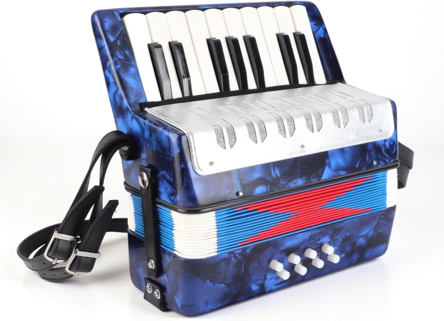 Piano Accordion 17 Key 8 Bass Beginner Handheld Musical Instrument for Kids Children Students Beginners Learning Teaching Music Education