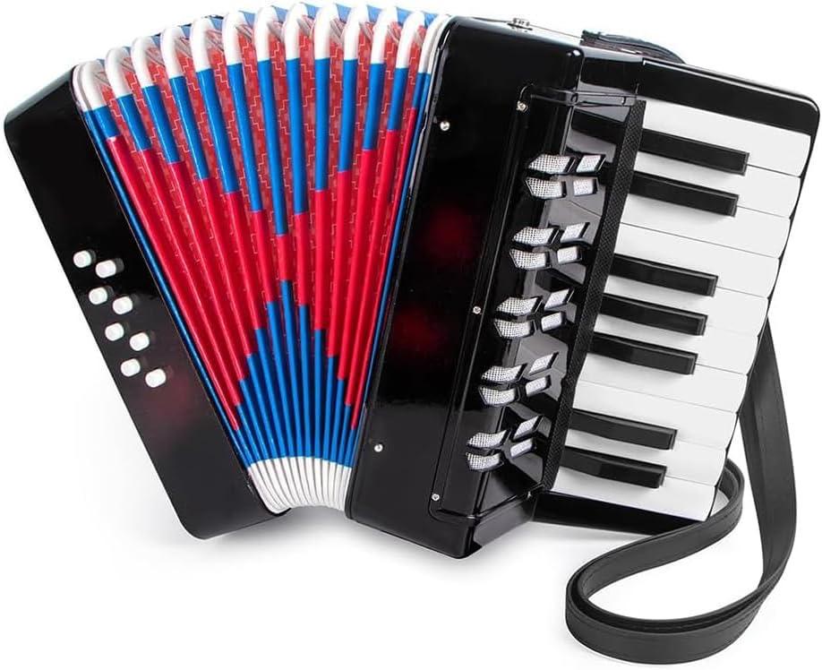 Akkordeon，Akkordeon kinder，Ziehharmonika，17 Tasten 8 Bass Kinderakkordeon mit Verstellbarem Gurt，Leicht und Umweltfreundlich (schwarz)，Geeignet für Anfänger, ein Geschenk für Den Kindertag