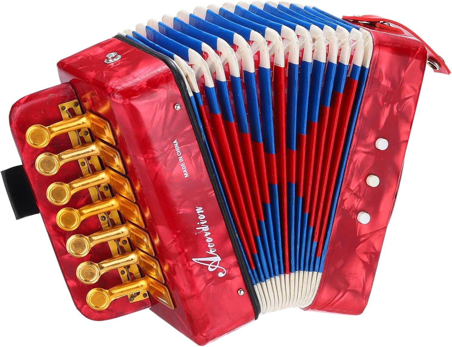 QUARKZMAN Akkordeon, 10-Tasten-Bass-Ziehharmonika Mini-Musikinstrument Leichtgewicht für Erwachsene Anfänger Bildung, Rot