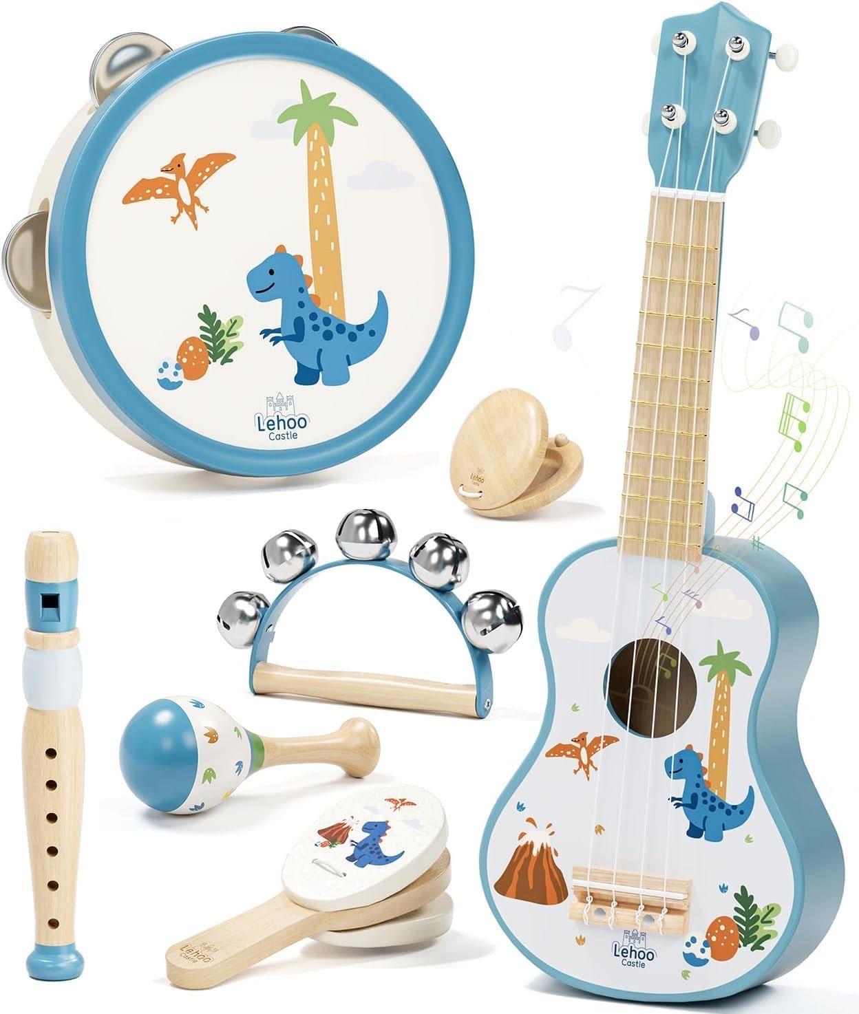 Lehoo Castle Lehoo Castle Kindergitarre Musikinstrumente, Montessori Spielzeug 1-3 Jahre