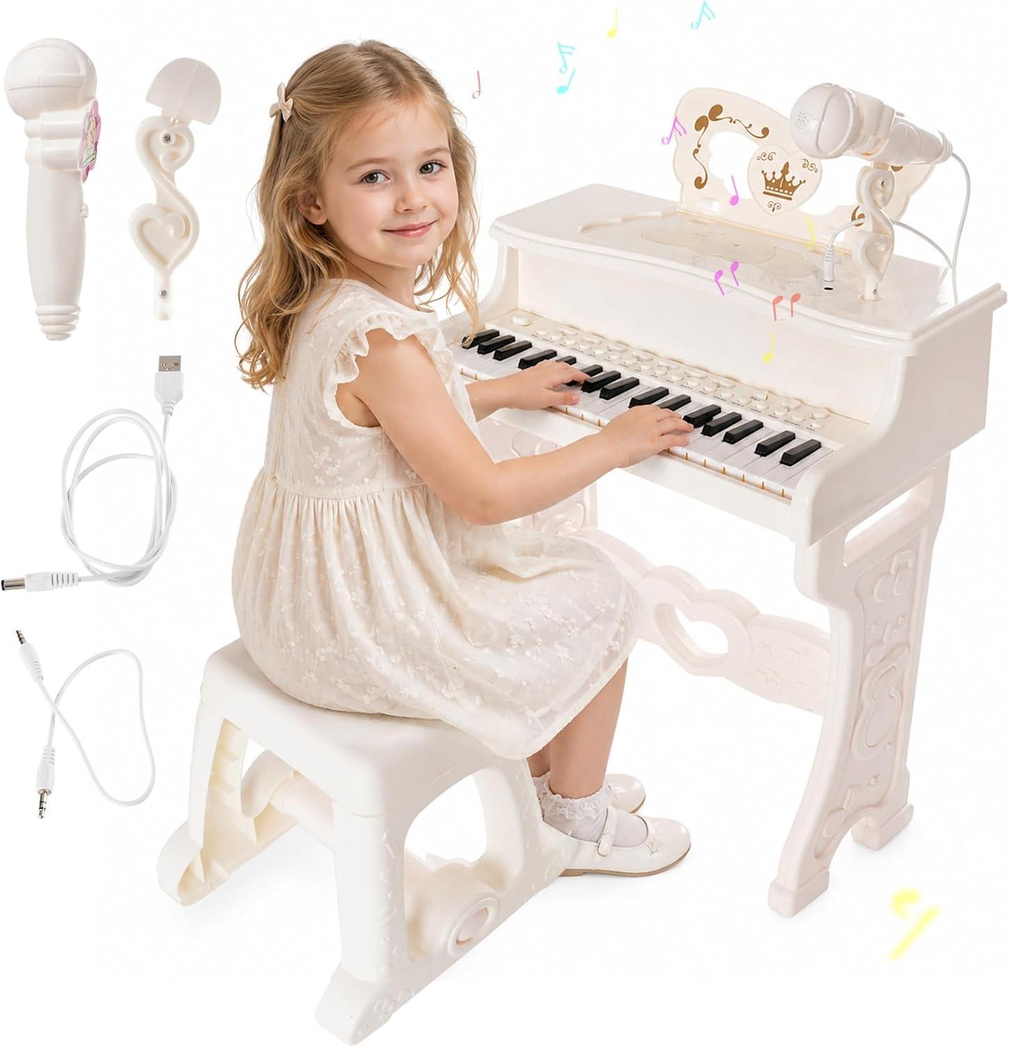 NUKied Kinderklavier mit 37 Tasten, Mikrofon, Licht und Hocker