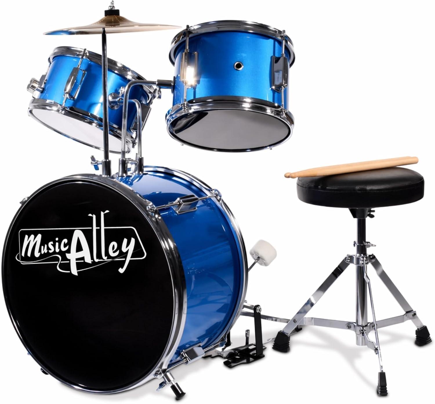 Music Alley Kinderschlagzeug 3-teilig mit Hocker und Becken