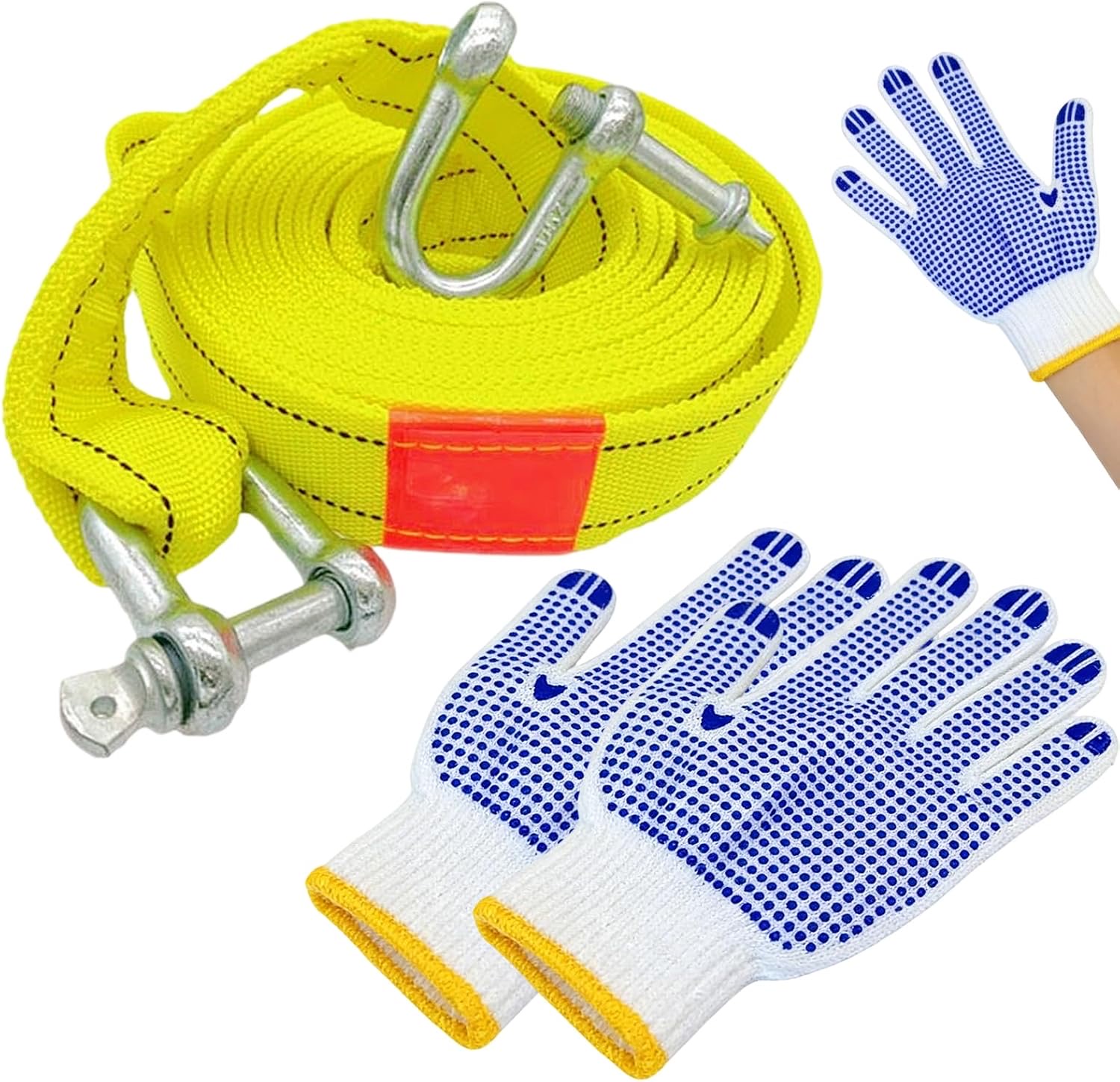 4 Meter Hochfester Abschleppseil Pkw,5 Tonnen Schwerer Auto AnhäNgergurt,Offroad Abschleppstange Gurt (Mit Sicherheitshaken),Seilwindengurt (EinschließLich Rutschfester Handschuhe Und Tragetasche
