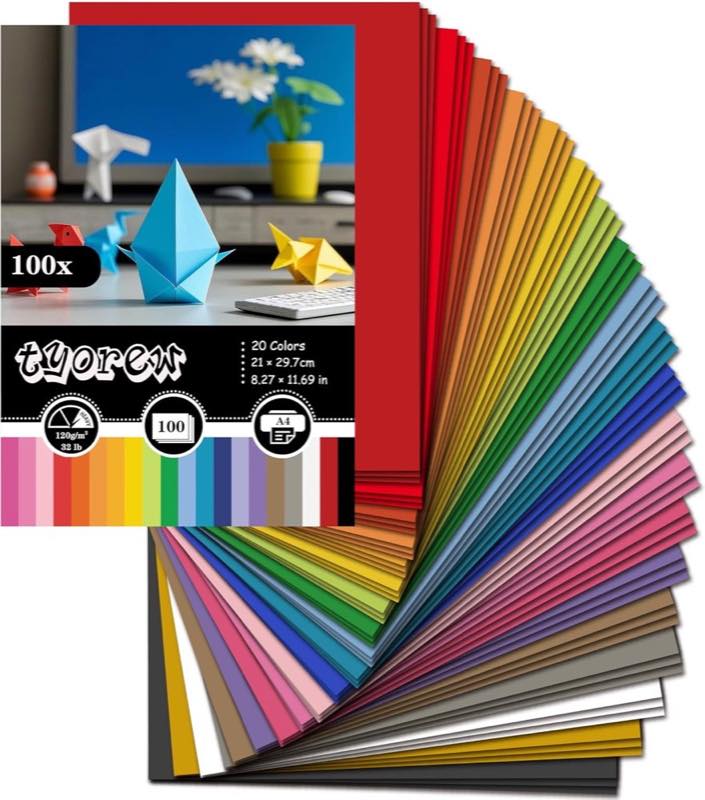 100 Blatt Tonpapier A4, 120 g/m², 20 Farben