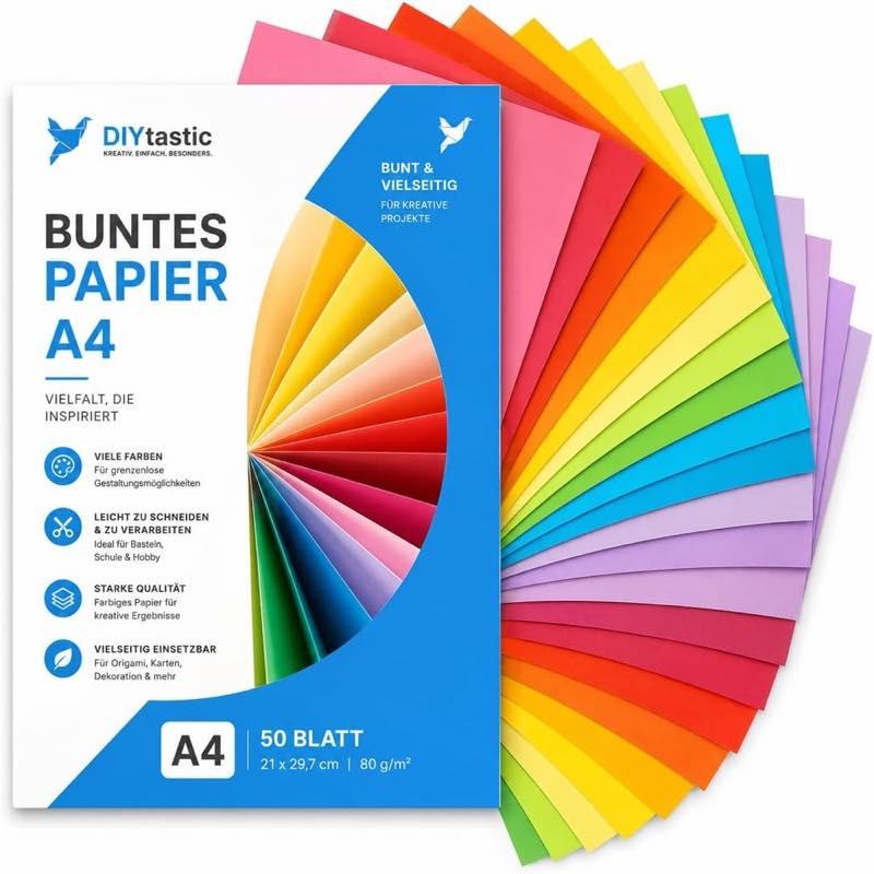 DIYtastic 100 Blatt Buntpapier A4, 140 g/m²