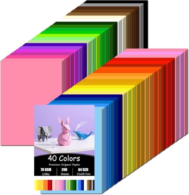 Tintive 200 Blatt Origami-Papier A4, 70 g/m², 40 Farben