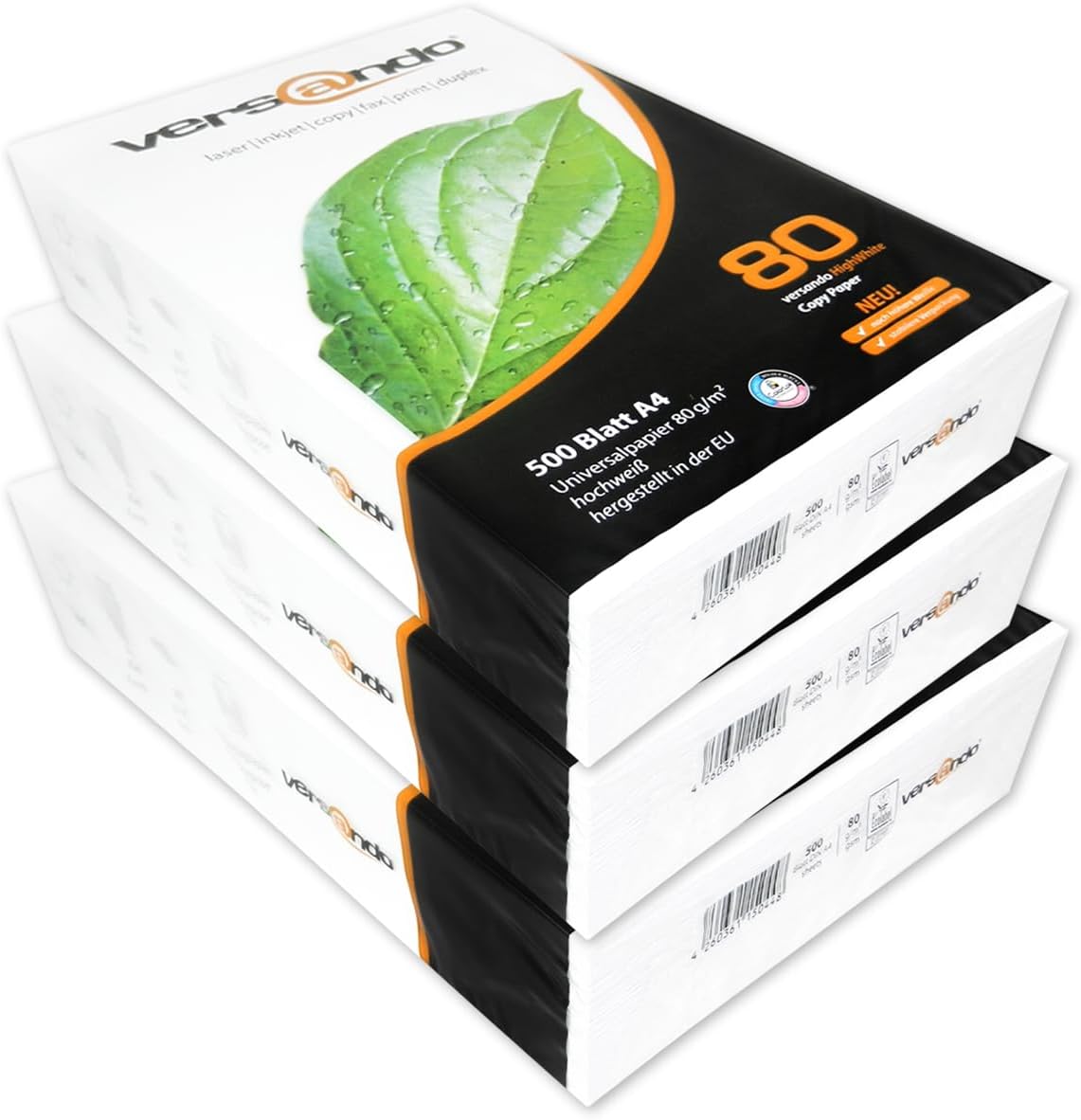 versando 1.500 Blatt Druckerpapier A4 hochweiß CIE161 Premium Kopierpapier