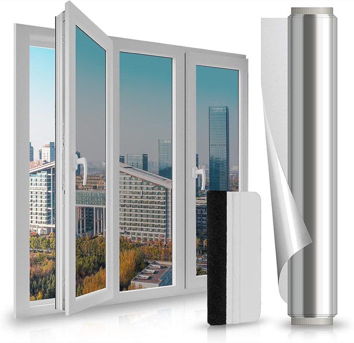 Spiegelfolie Selbstklebend Sonnenschutzfolie Fenster innen UV-Schutz Reflektierende Fensterfolie Silber Thermofolie für Büro und Haus, (75 * 200CM)