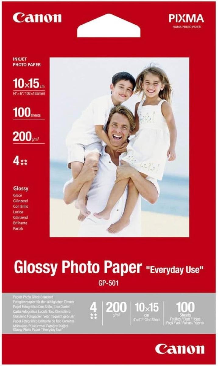 Canon Fotopapier GP-501 glänzend weiß - 10x15cm 100 Blatt für Tintenstrahldrucker - PIXMA Drucker (200 g/qm), PG-40