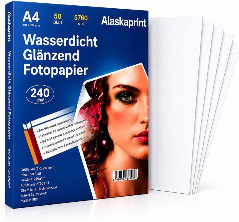Alaskaprint Fotopapier A4 hochglänzend 240 g/m², 50 Blatt