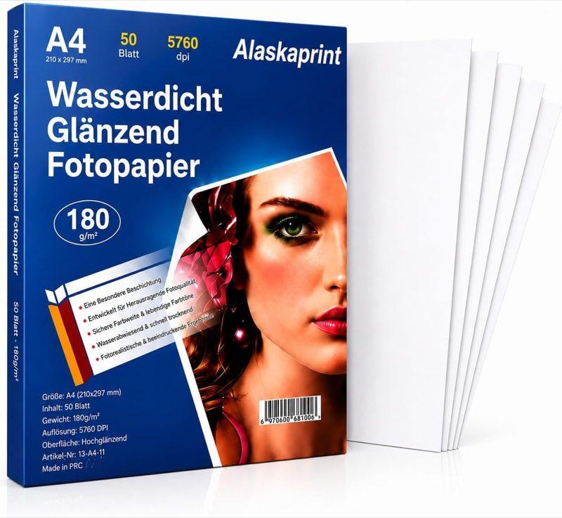 Alaskaprint Fotopapier A4 hochglänzend 180 g/m², 50 Blatt