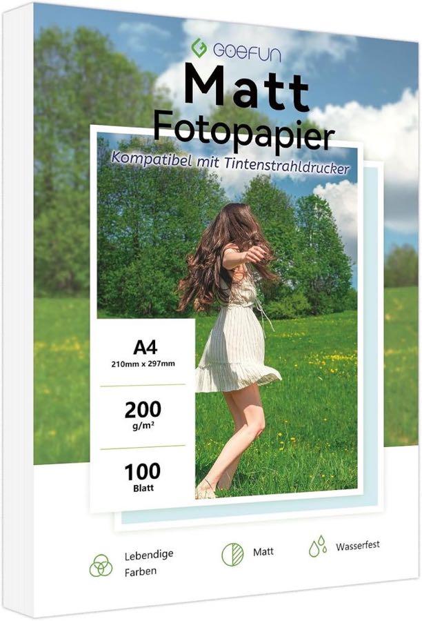 Goefun Fotopapier matt A4, 200 g/m², 100 Blatt