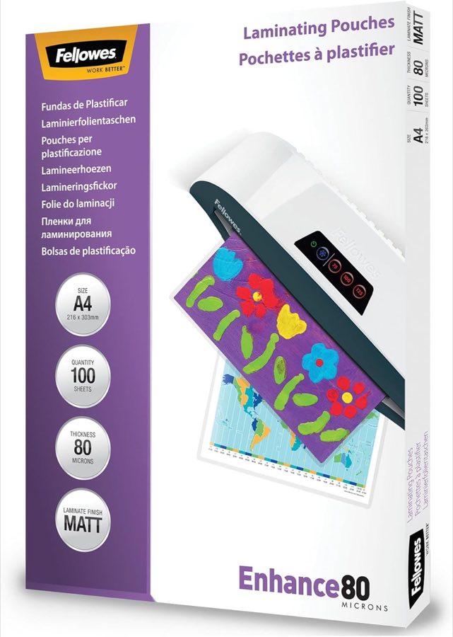 Fellowes Laminierfolien A4 matt, 2 × 80 mic, 100 Stück