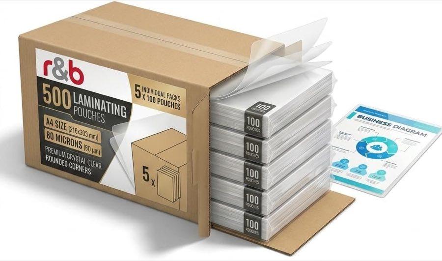 r&b Heiß-Laminierfolien A4, 500 Stück, 2 × 80 mic