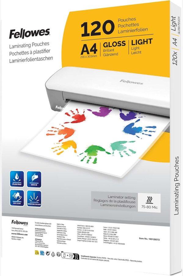Fellowes A4 Laminierfolien glänzend, 120 Stück