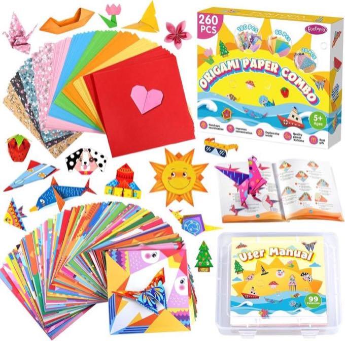 Funtopia Origami-Set, 260 Blätter, 14 × 14 cm, mit Buch und Box