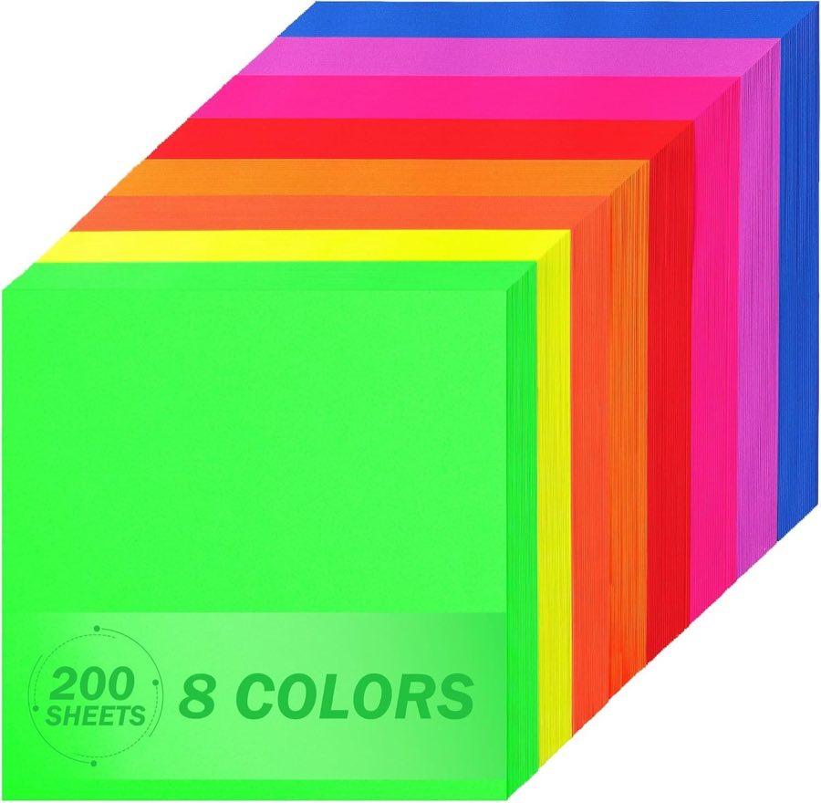 Origami-Papier, 200 Blatt, 15 × 15 cm, 8 Neonfarben, 80 g/m²