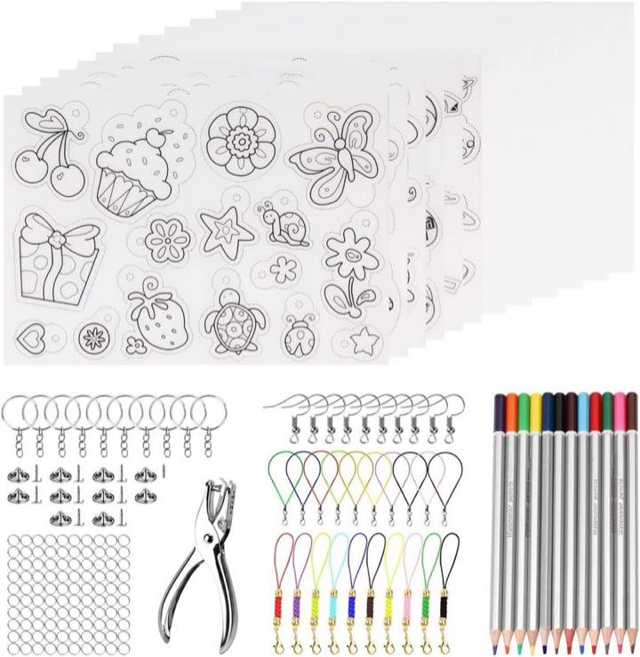 SUNANFBEST Schrumpffolie Set, Schrumpffolienset Schrumpffolien Set Schrumpffolie Basteln zum Bastelset shrink plastic DIY Geschenk für Schlüsselanhänger Ohrring Handwerk