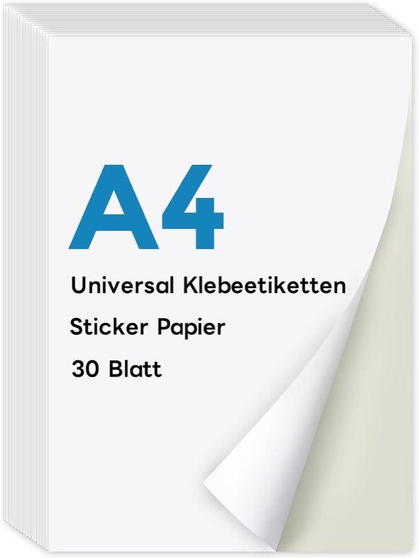 KTRIO A4 Sticker Papier zum Bedrucken 30 Blatt, Super selbstklebend