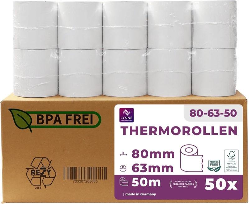 LYNNE PAYMENT SOLUTIONS Thermorollen 80 mm × 50 m, Durchmesser max. 63 mm - Produktbild
