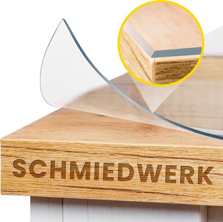 SCHMIEDWERK Tischschutz transparent nach Maß in 2mm mit Wohlfühlkante - glasklare Folie - Schutzfolie für Möbel - Tischfolie Made in Germany - Tischschutzmatte (80x120cm)