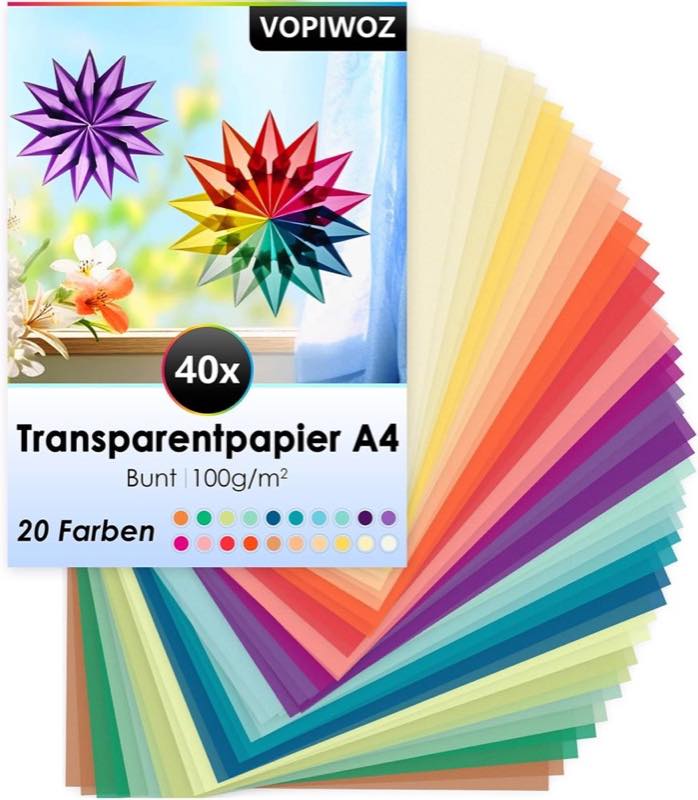 VOPIWOZ Transparentpapier bunt A4, 40 Blatt
