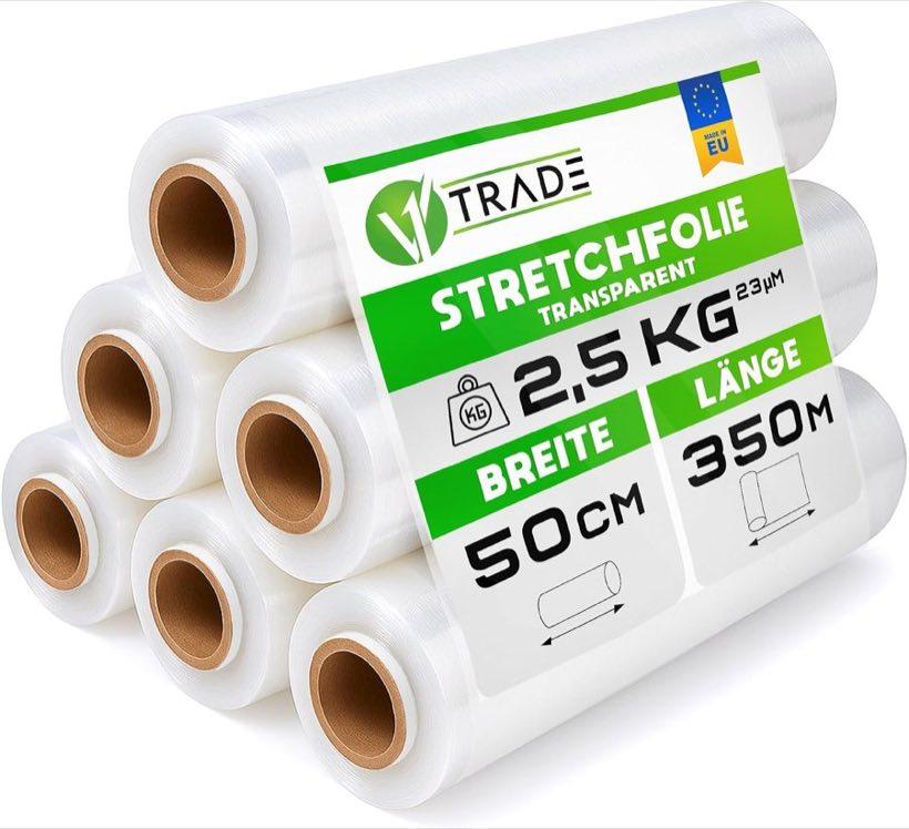 V1 TRADE Stretchfolie Transparent – 6 Rollen Wickelfolie zu je 2,5 kg