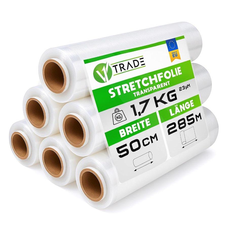 V1 TRADE Stretchfolie Transparent – 6 Strechfolienrollen zu je 1,7 kg