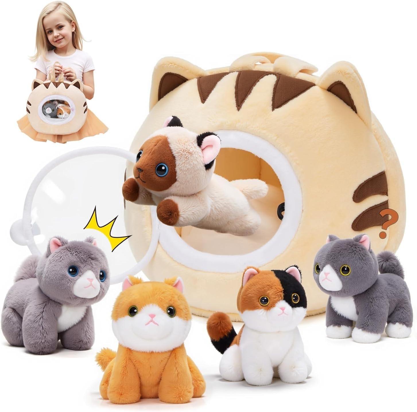 OUOZZZ Katzen-Set mit Tasche und Katzenbabys