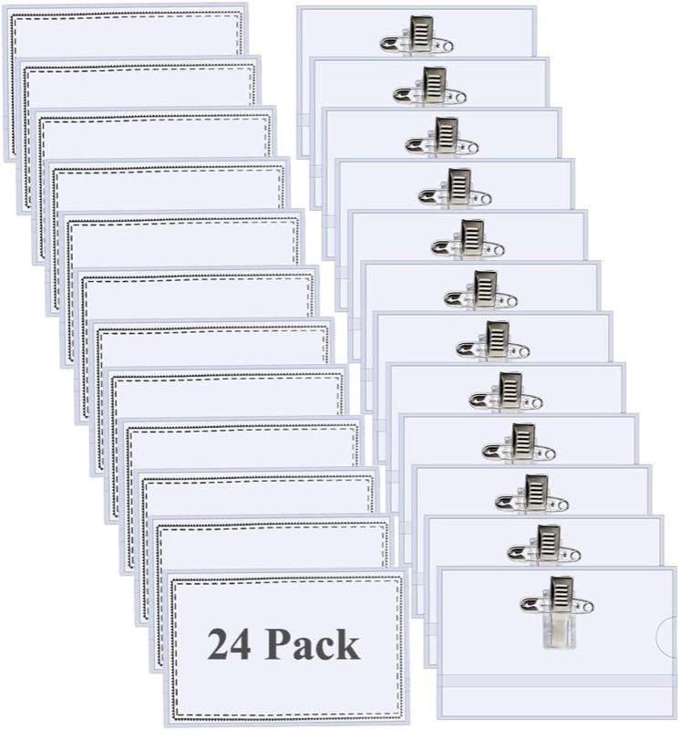 24 Stück transparente Namensschilder 90 x 56 mm mit Clip
