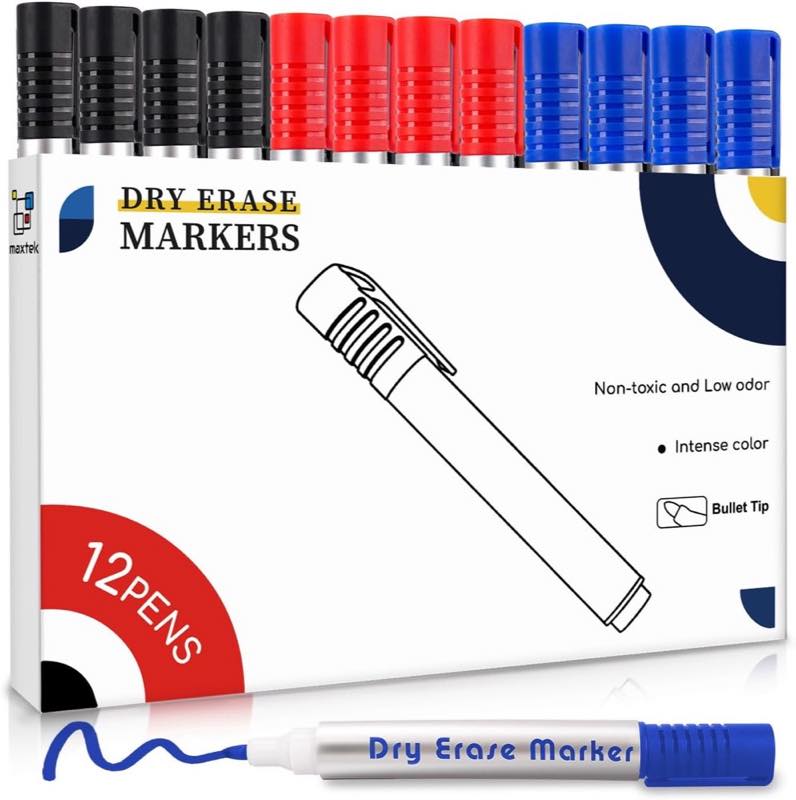 maxtek maxtek Whiteboard Marker, 12 Abwischbare Stifte mit Rundspitze, 3 Farben