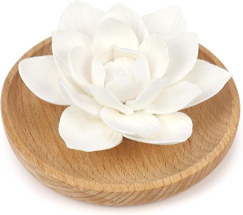 Lotusblüte mit Buchenholzkiste