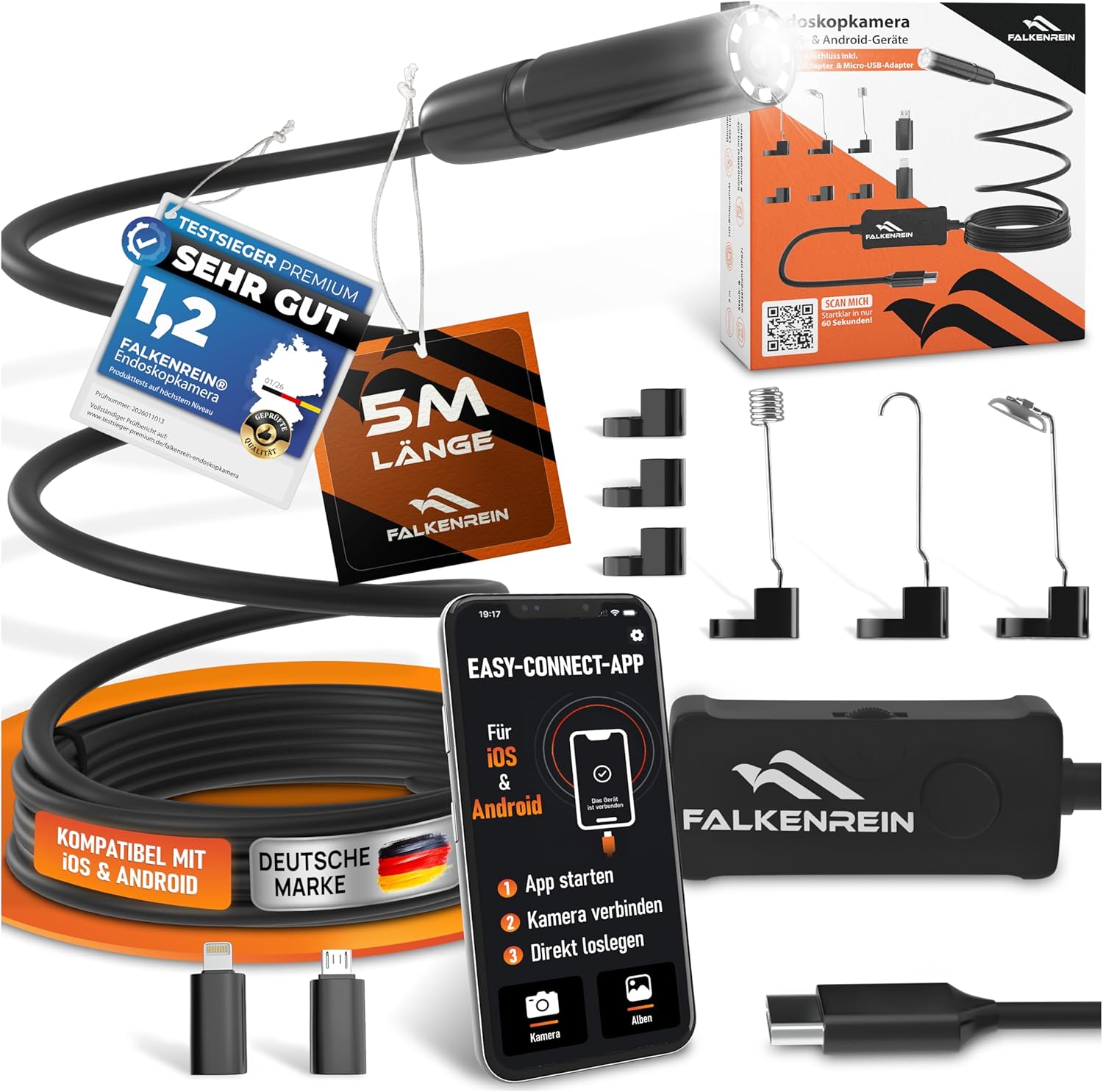 FALKENREIN Smart Inspect Set – Endoskopkamera mit Licht