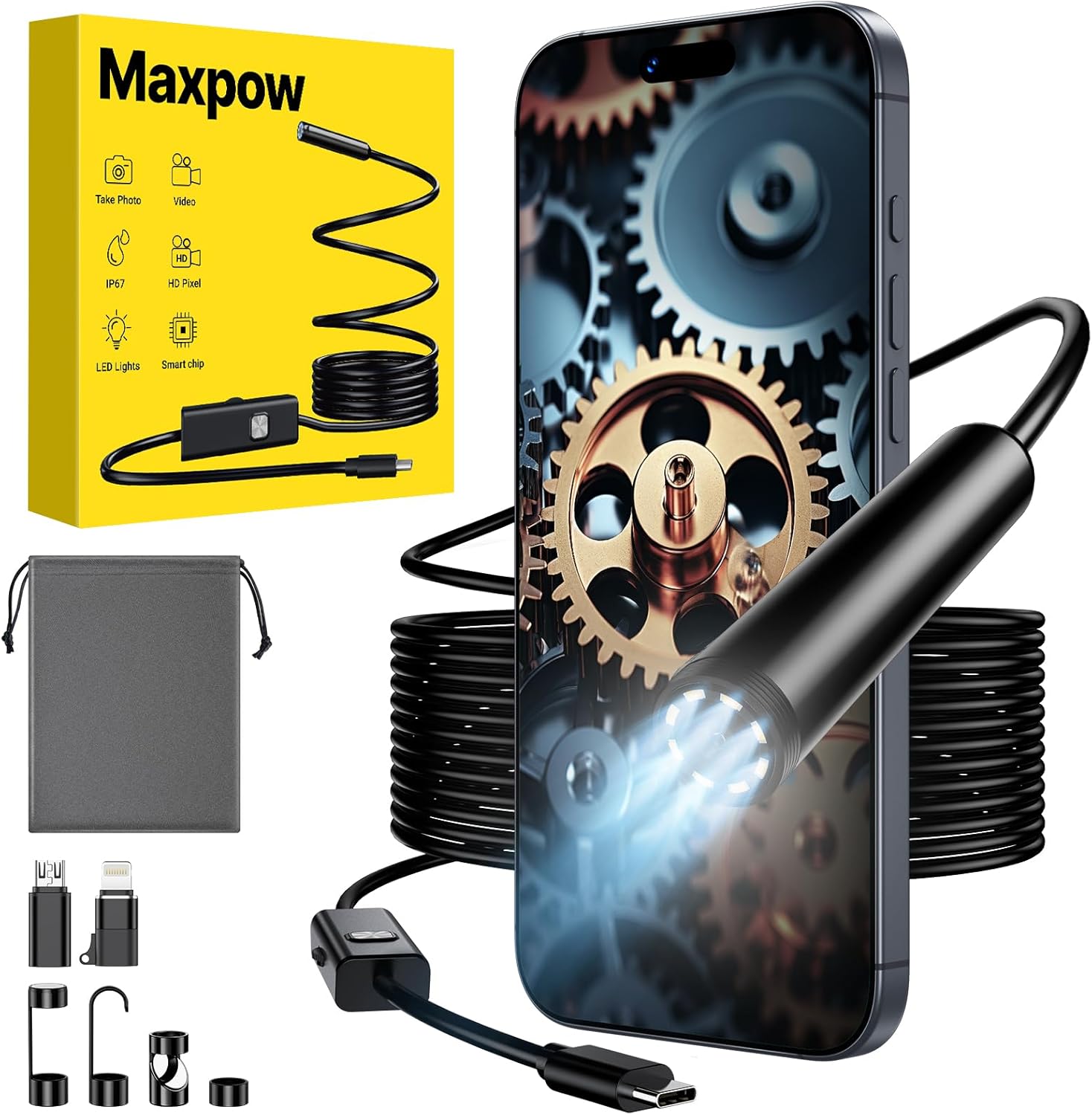 Maxpow Endoskopkamera mit Licht – 1920 HD IP67