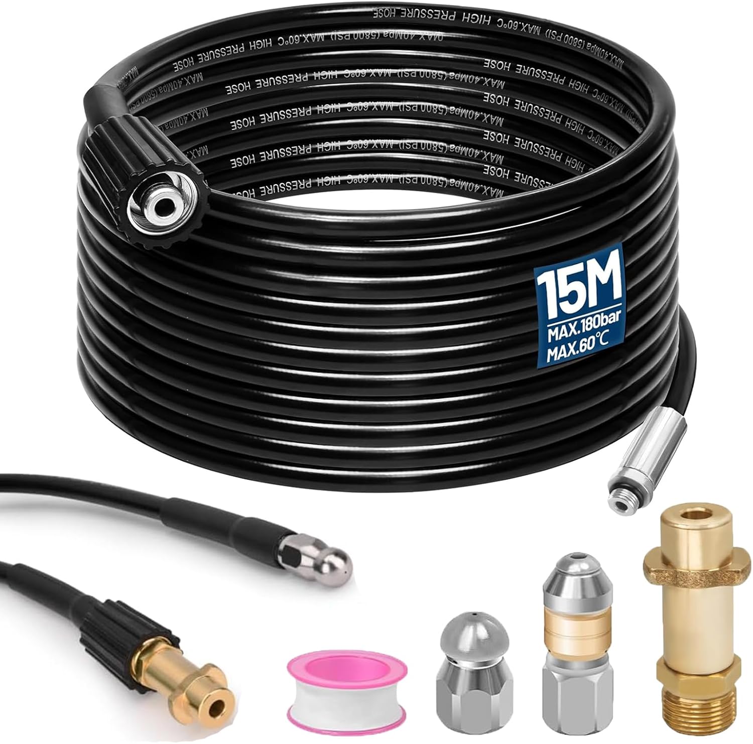 Gebrazy Rohrreinigungsschlauch 15m für Kärcher & Kränzle