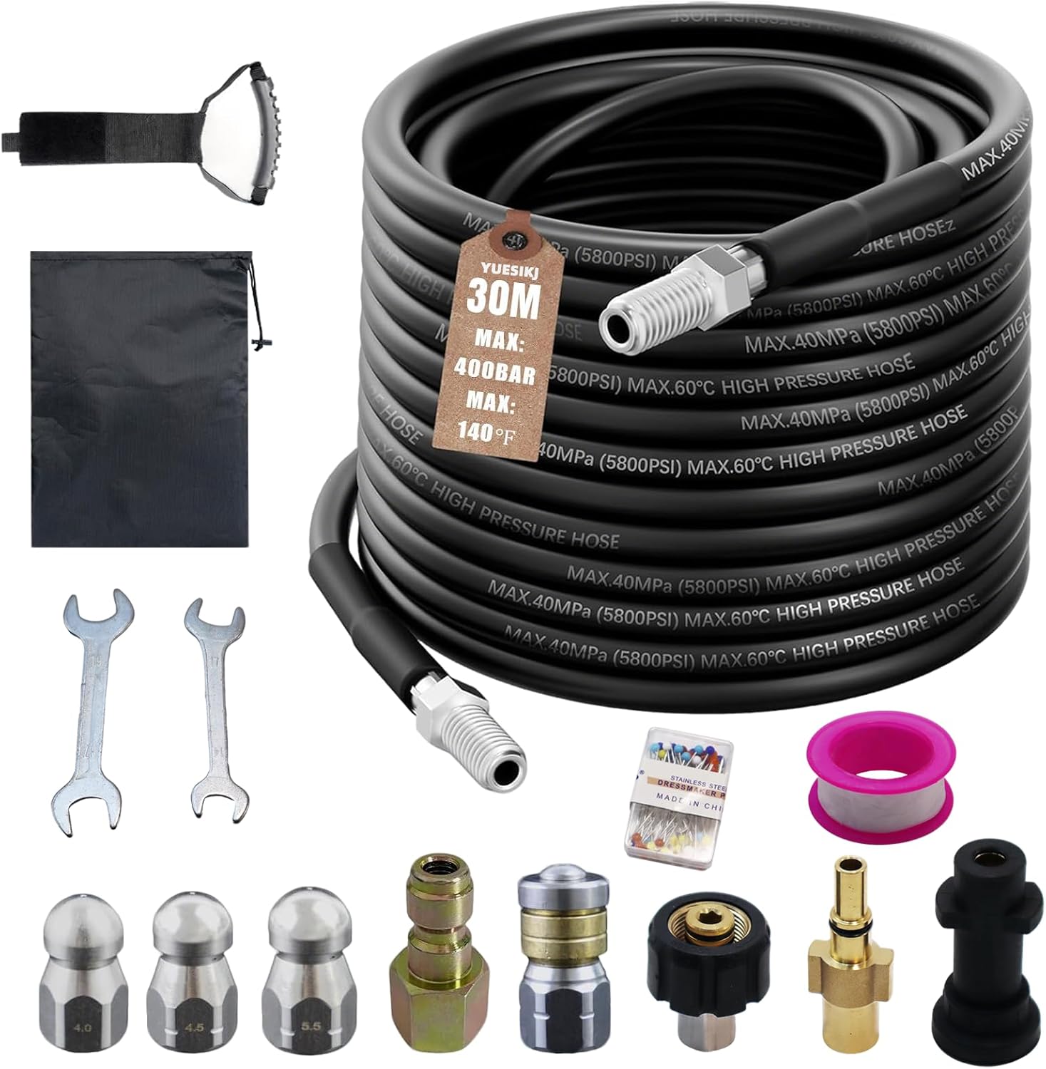 YUESIKJ Rohrreinigungsschlauch 30m, 400 bar, 140°C