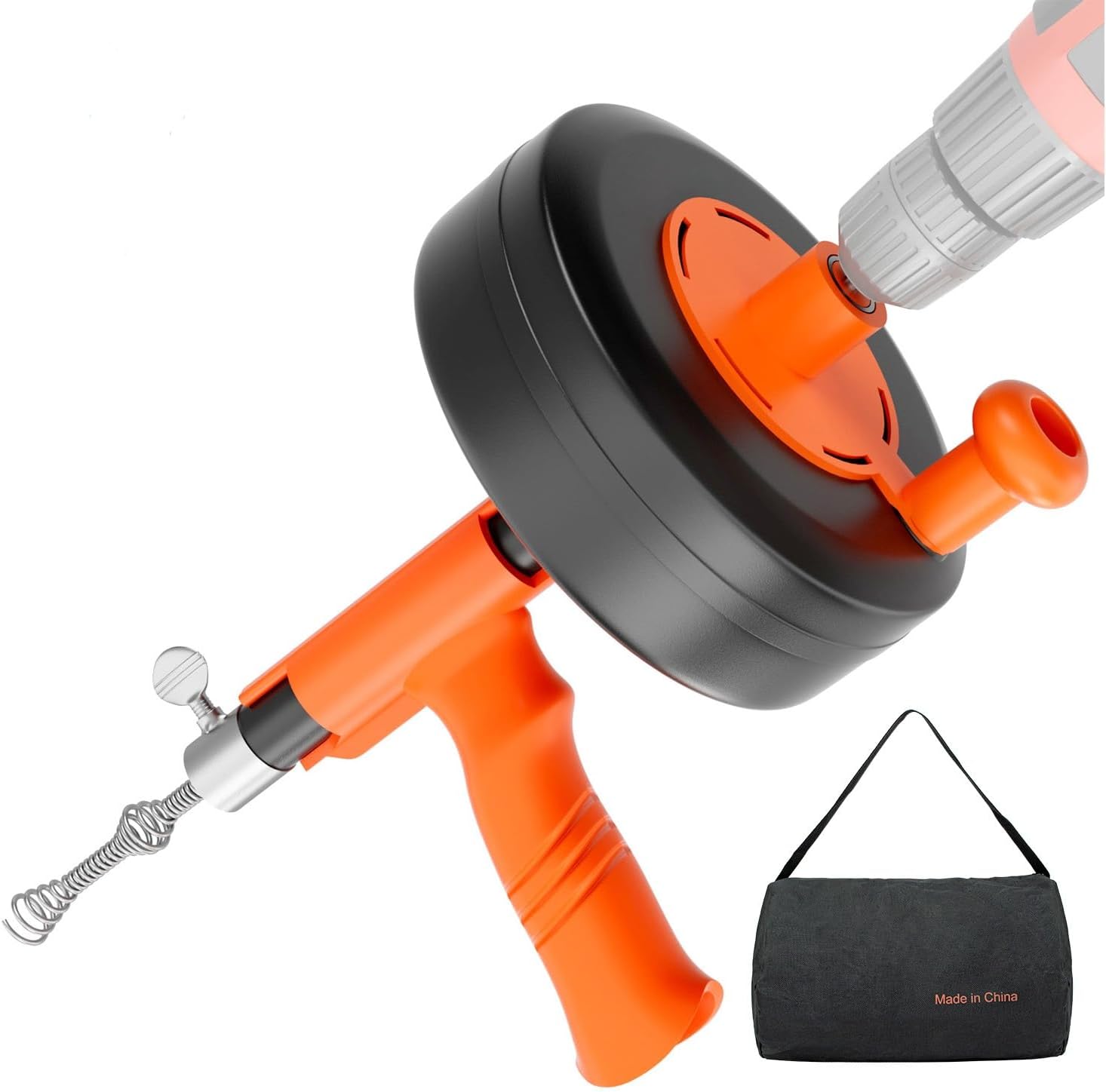 JOWHOL Rohrreinigungsspirale [7,6m] - 2-in-1 Metalltrommel