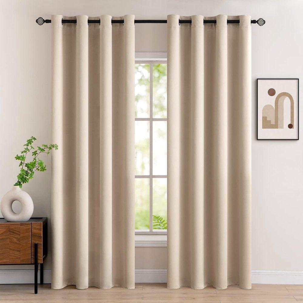 MIULEE Verdunklungsvorhänge Thermo Blickdicht Ösen 2er Set 140x225cm Beige