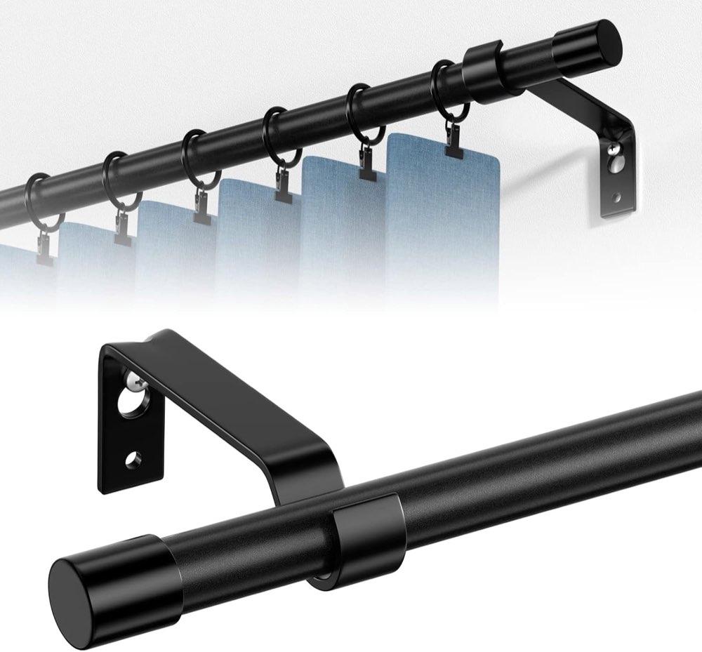 GSBLUNIE Gardinenstange Schwarz matt 68–157 cm, Ø 16 mm, Segmentset zur Wandmontage